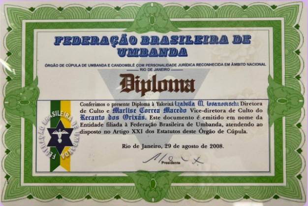 Certificado FBDU - Federação Brasileira de Umbanda